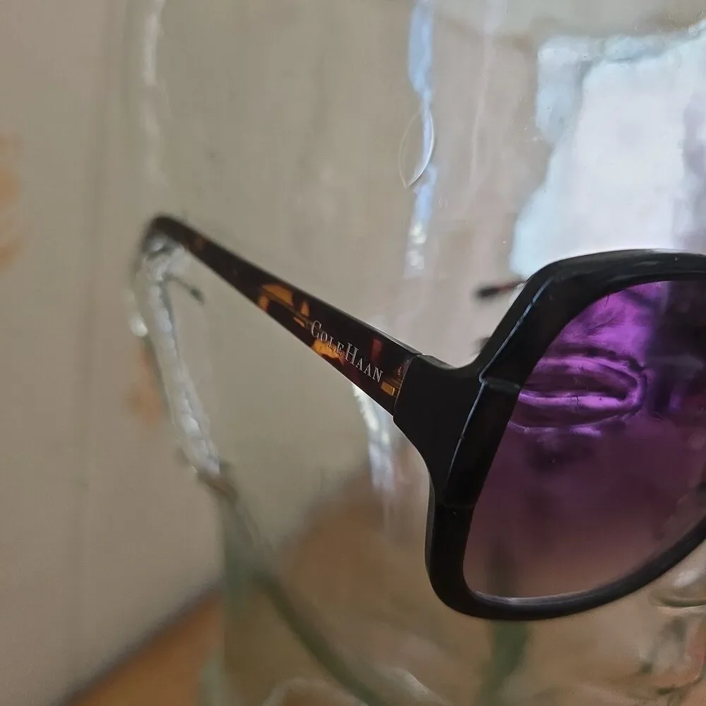 Oversized Butterfly Cole Haan Sunglasses C6080 Black Frame Purple Tint Lenses